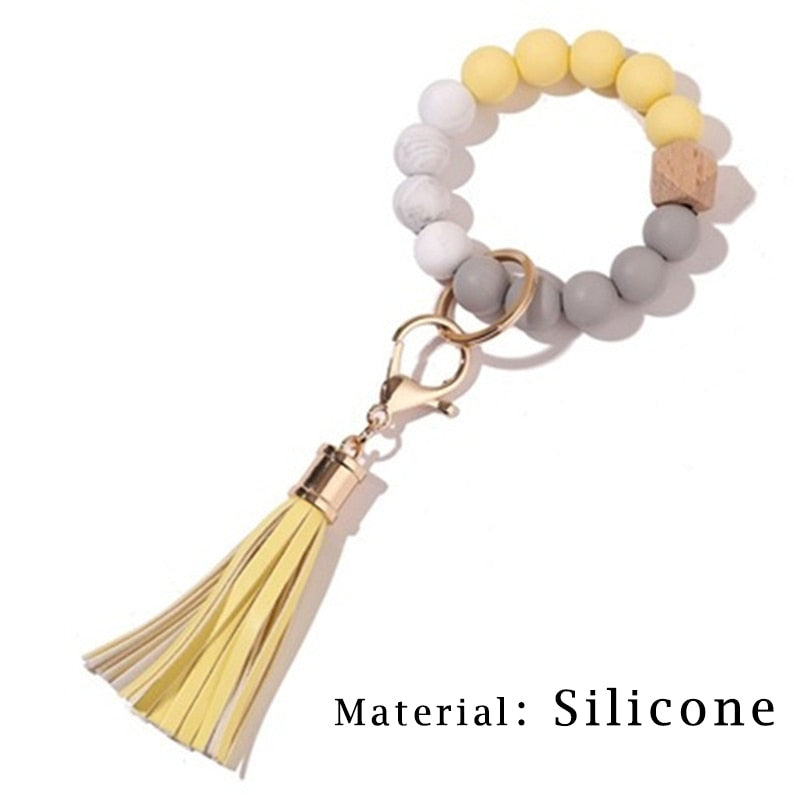 Silicone Keyring For Women Tassel Wood Beads Bracelet Keychain For Keys Multicolor Keychain Wholesale Accessories - Charlie Dolly