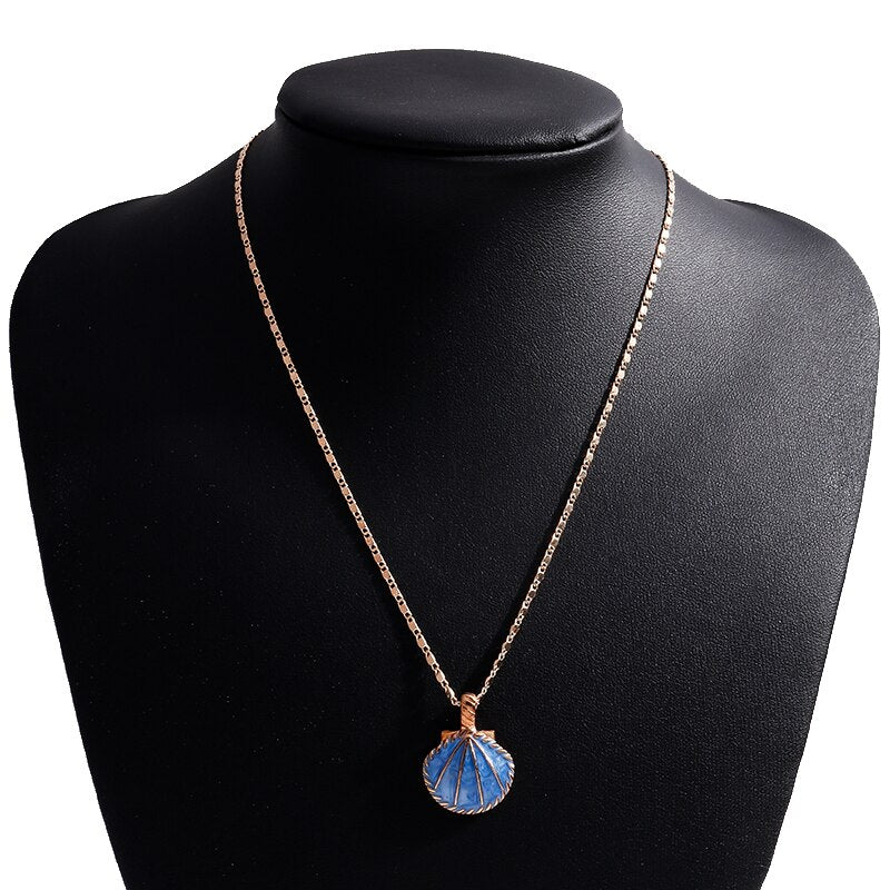 Novelty Pink Blue Enamel Fan Shell Pendants Necklaces Gold Color Chain Choker Necklace for Women Summer Beach Party Jewelry - Charlie Dolly
