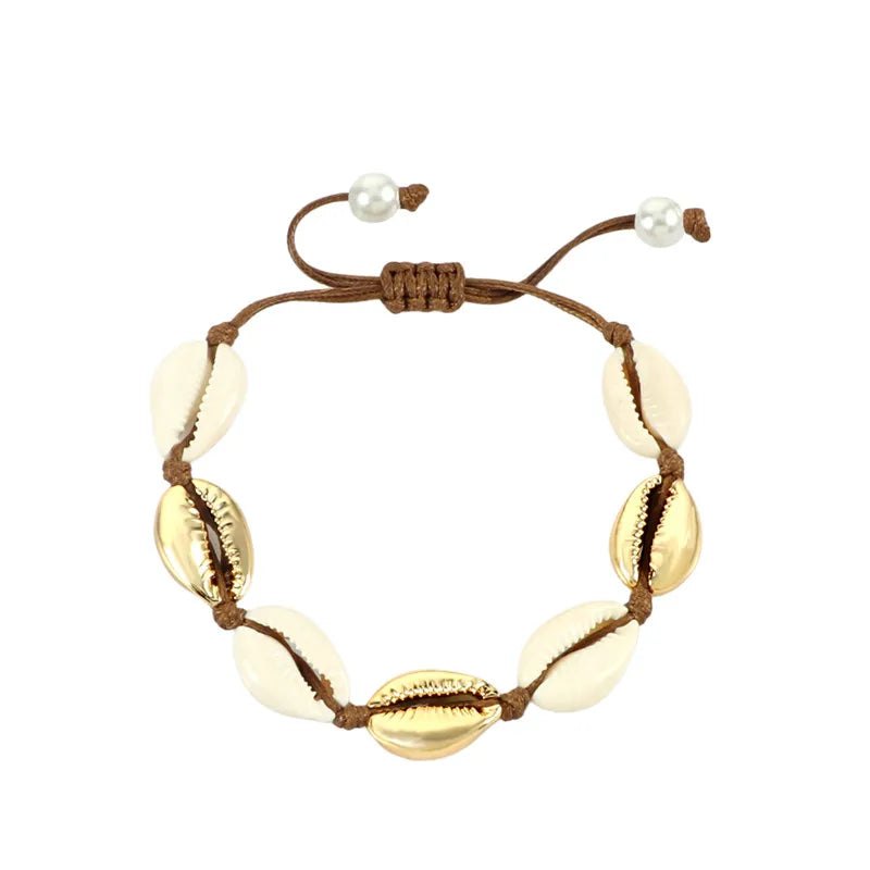 Vintage Boho Shell Bracelet Handmade Rope Chain Natural Shell Cowrie Charm Strand Bracelet Women Femme Ankle Jewelry Party Gifts