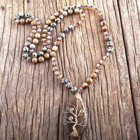 Fashion Bohemian Jewelry Natural Stones /Glass Crystal Knotted With Semi Precious Pendant Boho Necklace Women Gift - Charlie Dolly