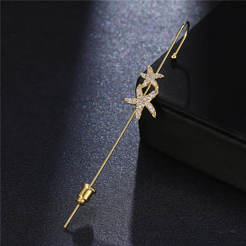 KSRA Bohemian Gold Color Earrings For Women Ear Wrap Crawler Hook Earring Zirconia Climber Long Earrings Statement Boho Jewelry