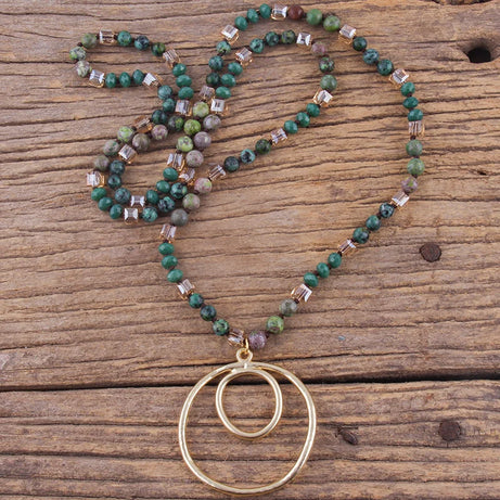Round Pendant Knotted Stone Necklace Jewelry