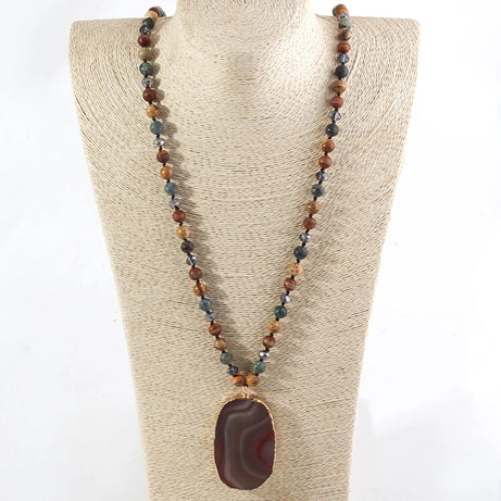Knotted Agate Stone Beaded Necklace Jewelry
