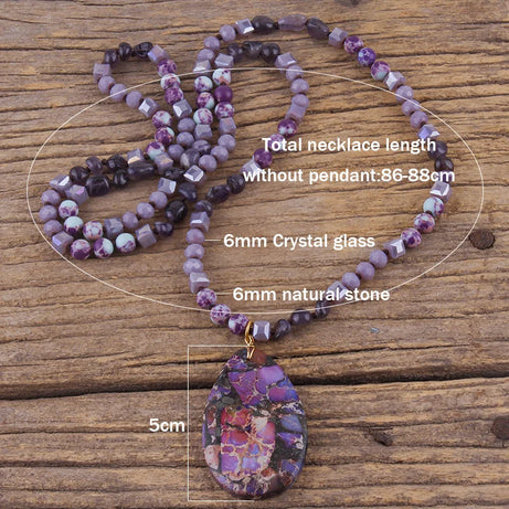 RH Fashion Bohemian Jewelry 6mm Natural Stones Crystal With Semi Precious Dorp Pendant Necklaces For Boho Necklace - Charlie Dolly