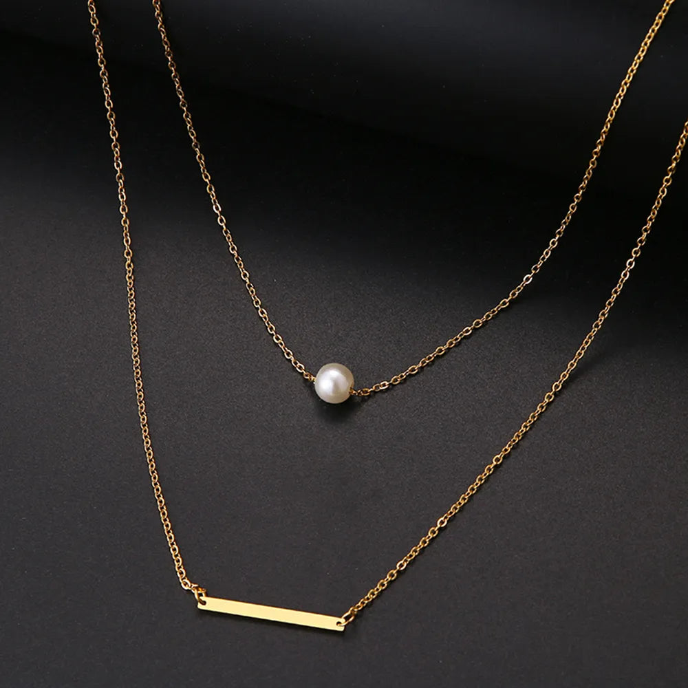 Stainless Steel Necklaces Fashion Multilayer Style Pearl "V" Simple Geometry Necklace For Women Jewelry Party Friends Gifts 2022 - Charlie Dolly