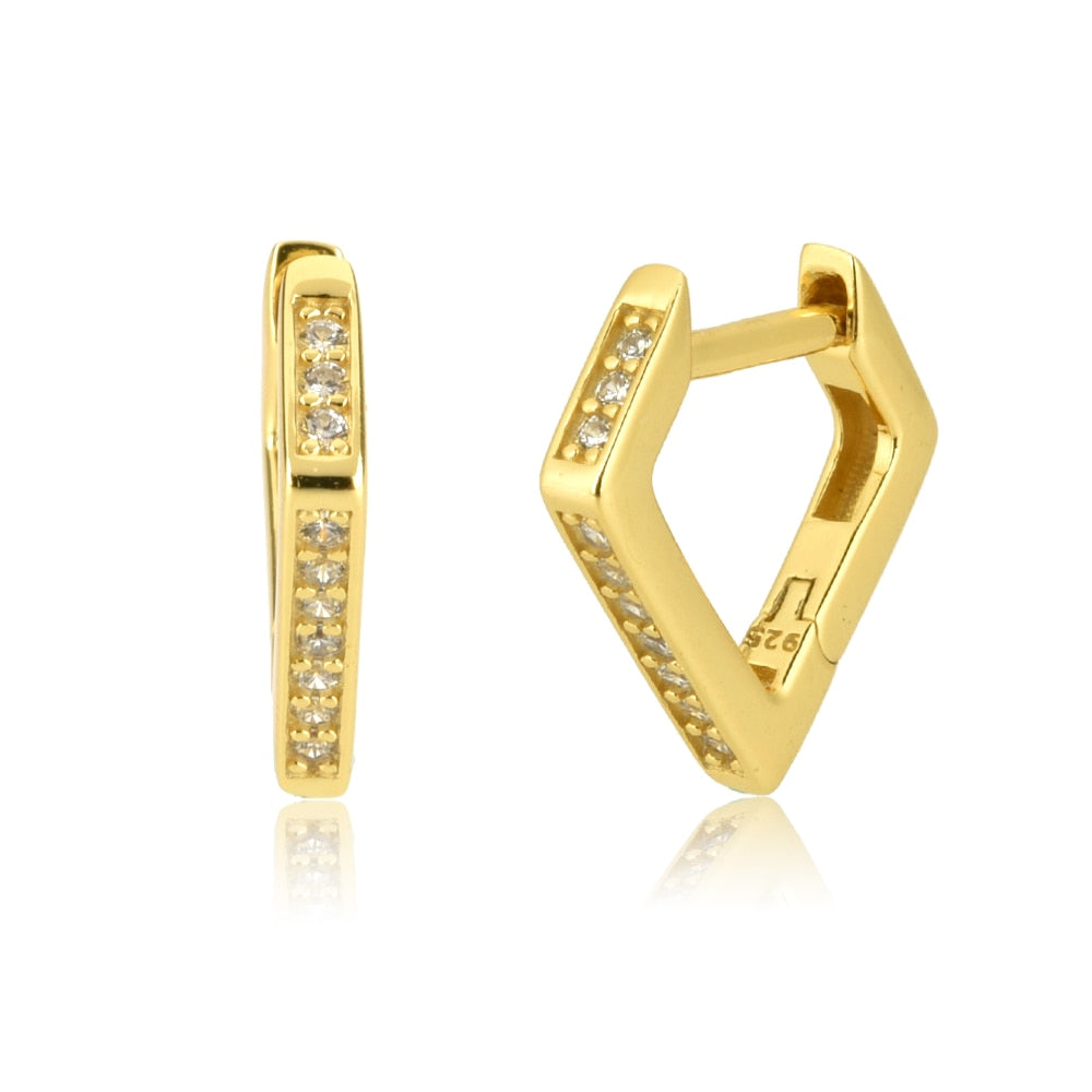 ANDYWEN 925 Sterling Silver Rhombus Triangle Zircon CZ Crystal Huggies Hoops 2021 Piercing Luxury Pendiente Jewelry Rock Punk - Charlie Dolly