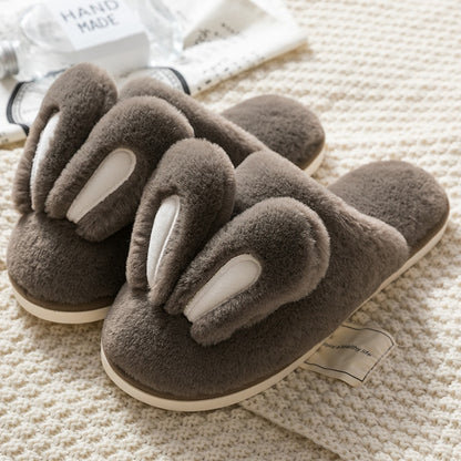 Women Warm Faux Fur Slippers Cute Rabbit Ear Lovers Indoor Slipper Soft Plush Anti-slip Winter Female Home Floor Shoes SH462