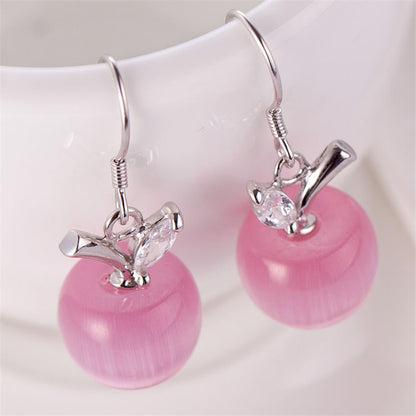 1 Pair Women Classic Cute Apple Shape Opal Ear Hook Earrings Fashion Jewelry Gifts