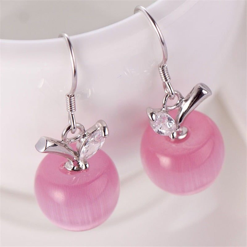 1 Pair Women Classic Cute Apple Shape Opal Ear Hook Earrings Fashion Jewelry Gifts - Charlie Dolly