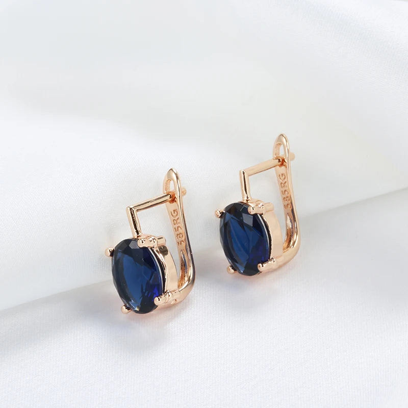 Kinel Luxury Blue Stone Earrings 585 Rose Gold Simple Natural Zircon Drop Earrings for Women Trendy Wedding Jewelry Crystal Gift