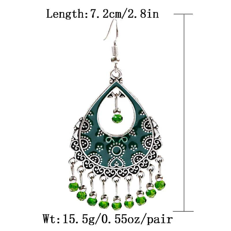 خمر الخرز الأحمر شرابة أقراط الزفاف الهندي Jhumka العتيقة بوهو الفضة اللون زهرة منحوتة إسقاط أقراط Brincos مجوهرات