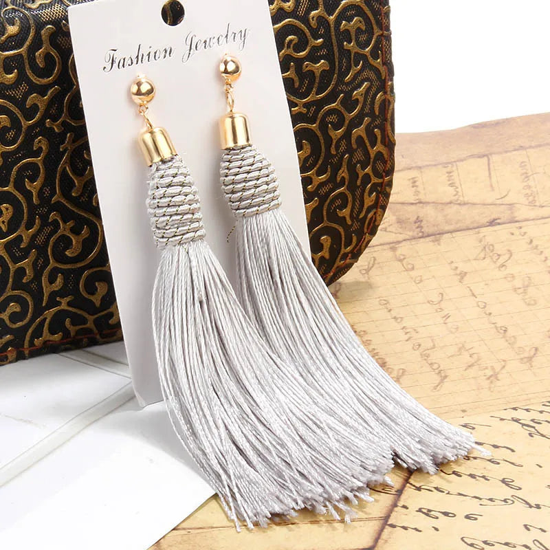 Bohemia Hand-Woven Tassel Dangle Earrings For Women Ethnic Silk Fabric Long Drop Earring New Female Boho Jewelry Gift