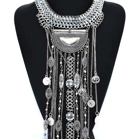 Coin Maxi Collar Tassel Choker Necklace Jewelry