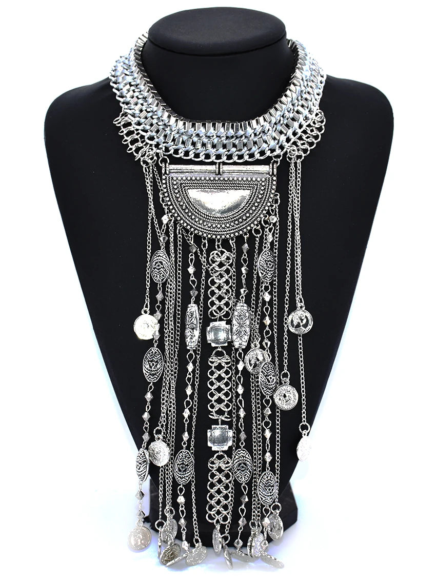 Coin Maxi Collar Tassel Choker Necklace Jewelry