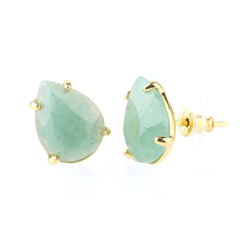 Crystal Stud Earrings for Women Girls Waterdrop Round Oval Shape Natural Lapis Lazuli Amethyst Faceted Stone Earring Jewelry