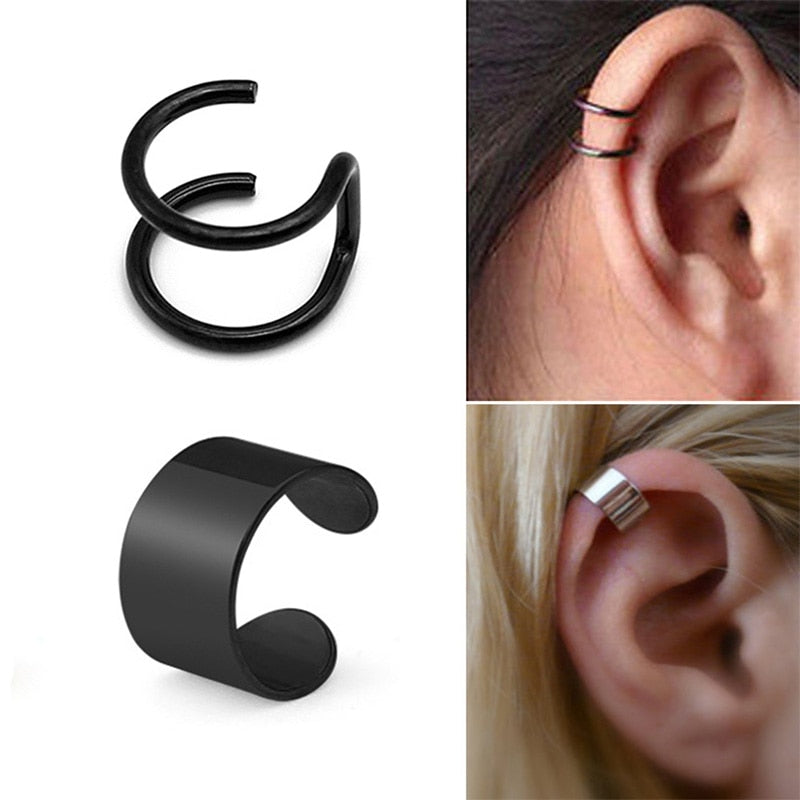 New Popular 1 piece Stainless Steel Painless Ear Clip Earrings For Men/Women Punk Black Non Piercing Fake Earrings Jewelry Gifts - Charlie Dolly