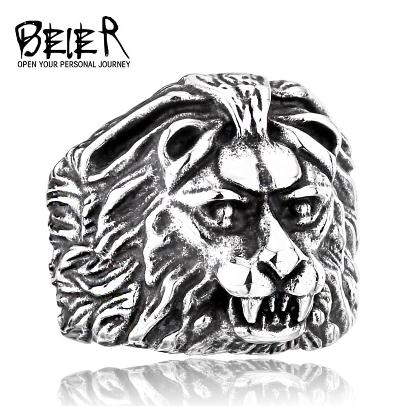 BEIER Punk Male Female Lion Heads Finger Stainles Steel Animal Rings For Men And Women Vintage Personality product BR8-676 - Charlie Dolly