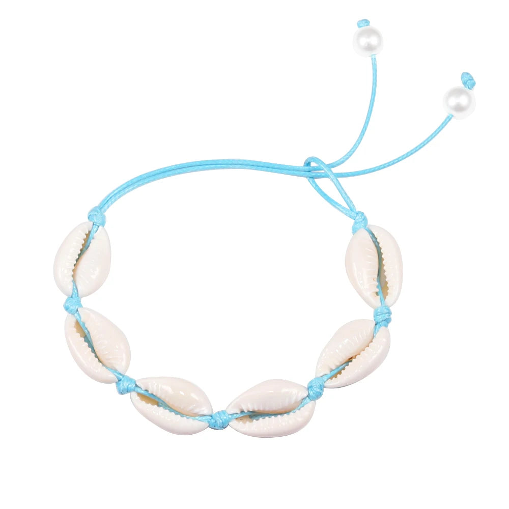 Vintage Boho Shell Bracelet Handmade Rope Chain Natural Shell Cowrie Charm Strand Bracelet Women Femme Ankle Jewelry Party Gifts