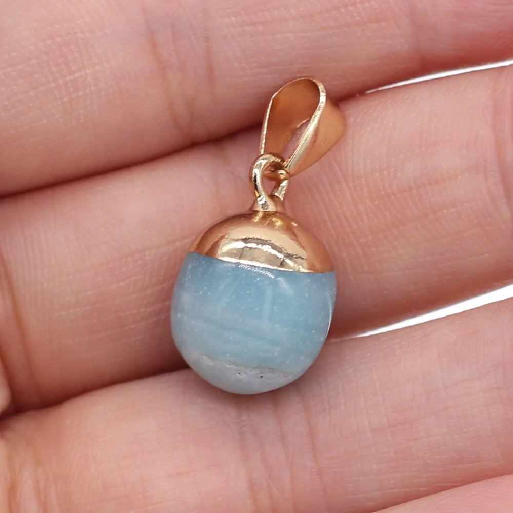 2pc Natural Stone Pendants Reiki Heal Small Round Lapis lazuli Opal for Trendy Jewelry Making Necklace Earrings Gift