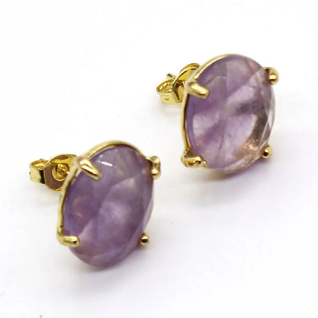Crystal Stud Earrings for Women Girls Waterdrop Round Oval Shape Natural Lapis Lazuli Amethyst Faceted Stone Earring Jewelry - Charlie Dolly