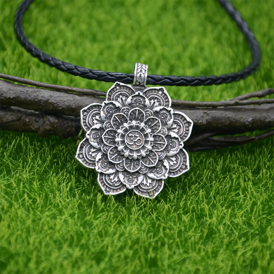 Om Lotus & Mandala Yoga Necklace, Sacred Spiritual Amulet