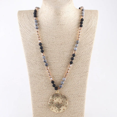RH Fashion Bohemian Jewelry Natural Stones With Glass Links Crystal Round Pendant Necklaces For Women Boho Gift - Charlie Dolly