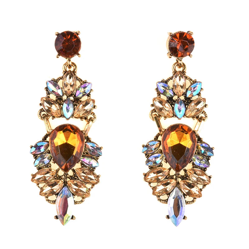 Boho Ethnic Water Crystal Drop Earrings Women's Jewellery Geometric Statement Long Dangle Earring Femme Indian Big Earring