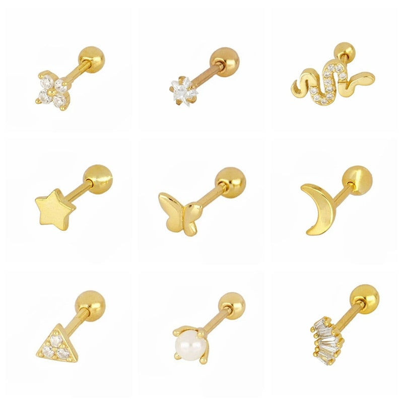 ROXI Minimalism Stud Earrings for Women Moon Snake Butterfly Geometry Piercings Earings 925 Sterling Silver Pendientes Plata 925