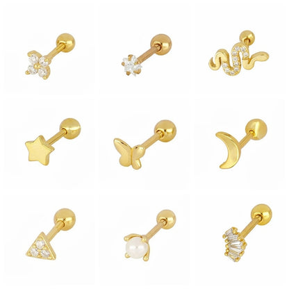 ROXI Minimalism Stud Earrings for Women Moon Snake Butterfly Geometry Piercings Earings 925 Sterling Silver Pendientes Plata 925