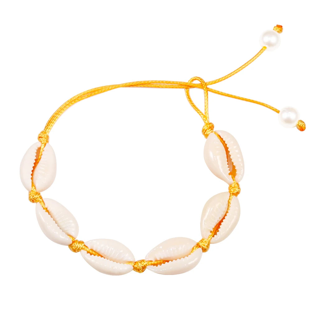 Vintage Boho Shell Bracelet Handmade Rope Chain Natural Shell Cowrie Charm Strand Bracelet Women Femme Ankle Jewelry Party Gifts