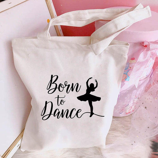 New Women's Casual Canvas Bag Pink Ballet Dance Girl Print Shopping Bag Lady Handbag Reusable Large Capacity Tote Bags - Charlie Dolly