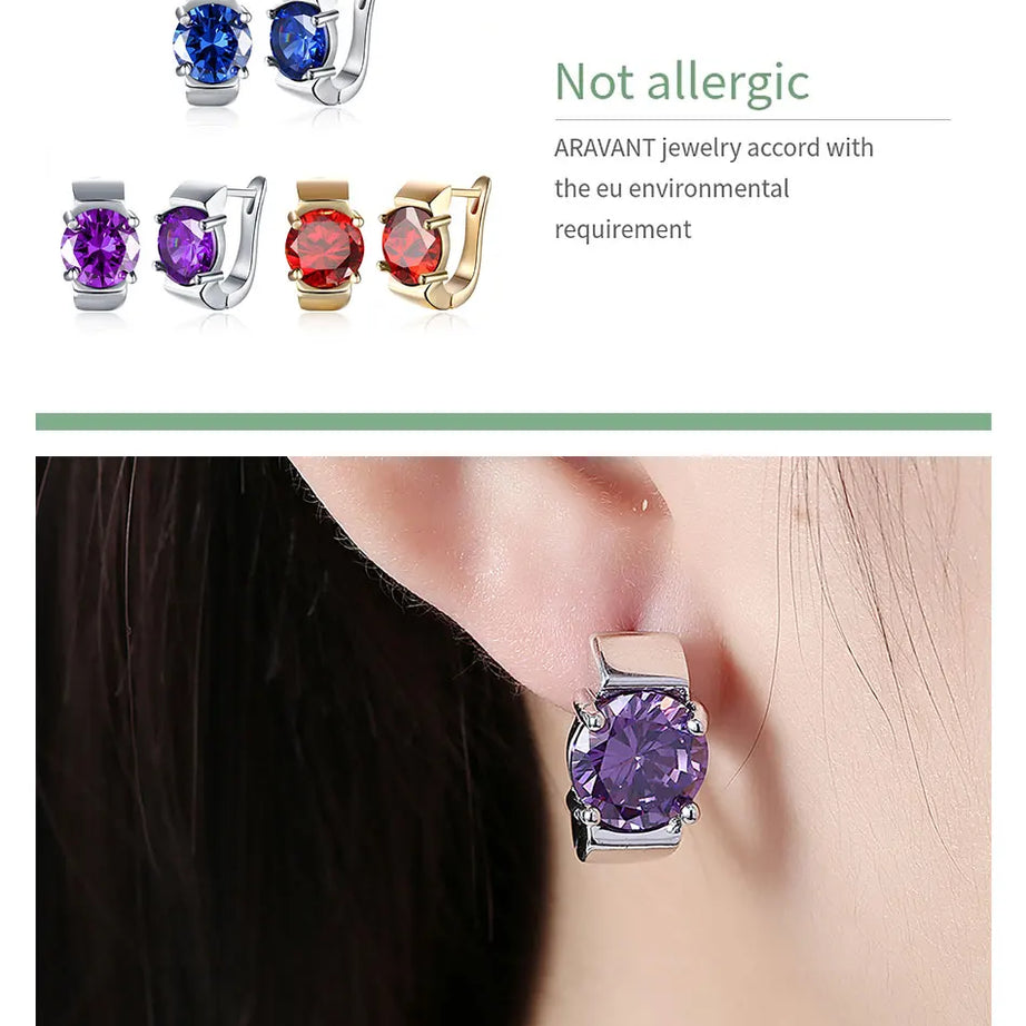 925 Silver Amethyst Hoop Earrings, Colorful Gemstone Wedding Jewelry