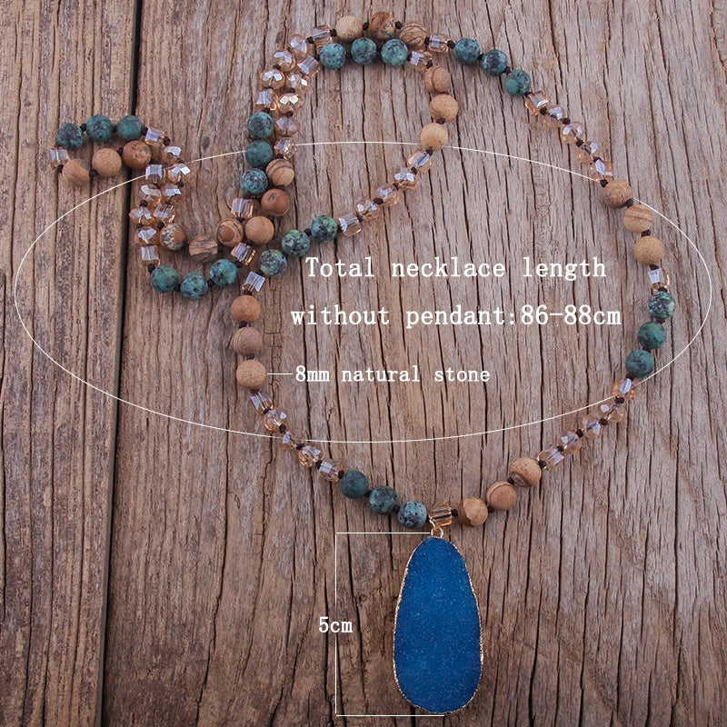 RH Fashion Boho Jewelry Natural Stones and Crystal With Druzy Drop Pendant Necklaces Women Necklace Gift Dropship