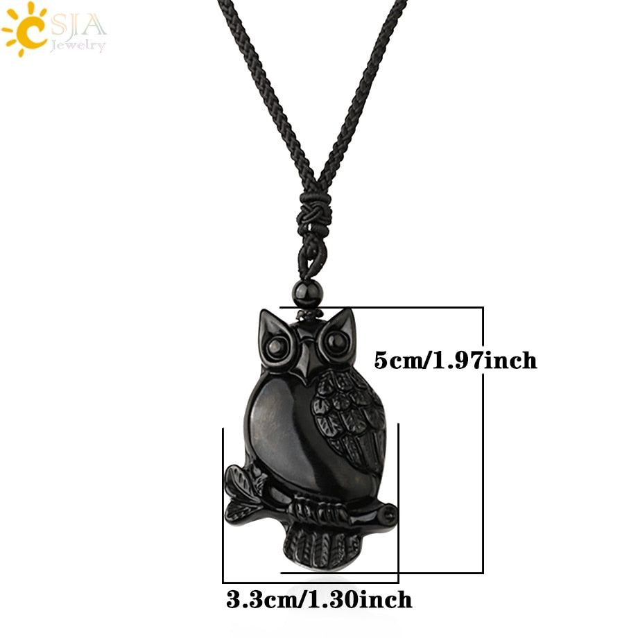 CSJA Obsidian Necklace Natural Stone Wolf Buddha Sculpture Tree of Life Animal Owl Men Necklaces Pendant Meditation Jewelry G644