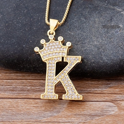 Nidin  Luxury Copper Zircon A-Z Crown Alphabet Pendant Chain Necklace Hip-Hop Style Fashion Woman Man Initial Name Jewelry - Charlie Dolly