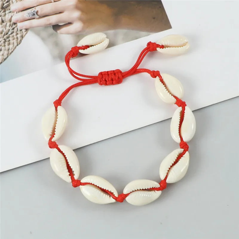 Vintage Boho Shell Bracelet Handmade Rope Chain Natural Shell Cowrie Charm Strand Bracelet Women Femme Ankle Jewelry Party Gifts