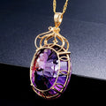 Gemstone Charm18k Gold Plated 36CT Amethyst Color Oval Crystal Pendant Necklace Lady Wedding Jewelry - Charlie Dolly