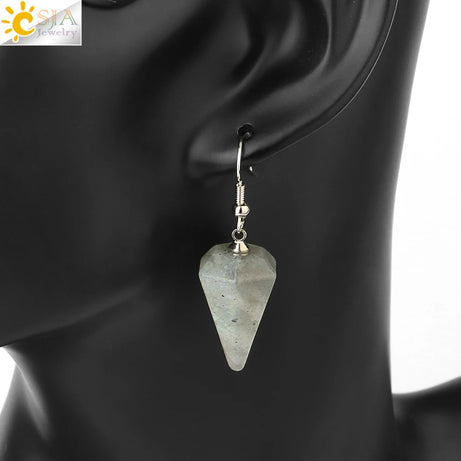 CSJA Bohemian Pyramid Drop Earrings Jewelry Earrings for Women Natural Stone Pink White Purple Crystal Quartz Lapis Lazuli E736 - Charlie Dolly