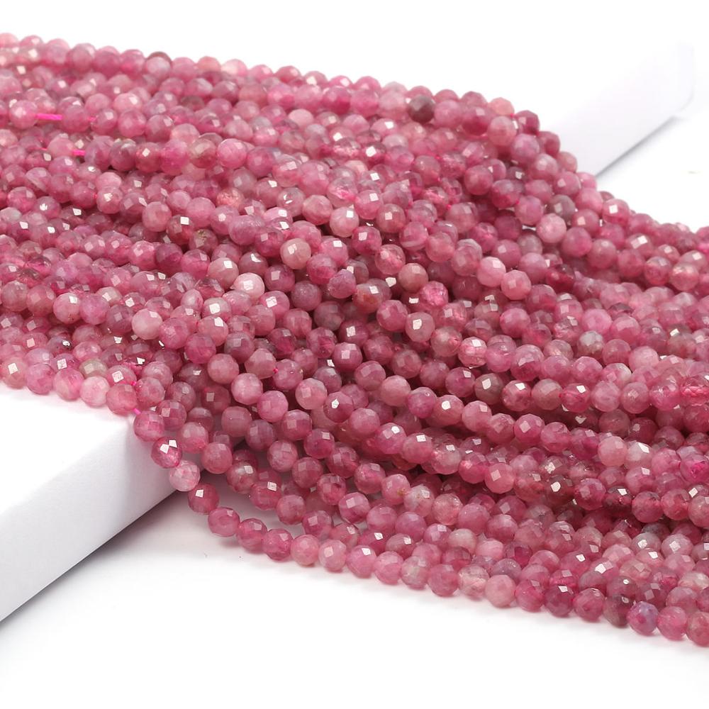 Natural Pink Tourmaline Beads Faceted Loose Round Beads for Jewelry Making Necklace DIY Bracelet Accessories 2 3mm