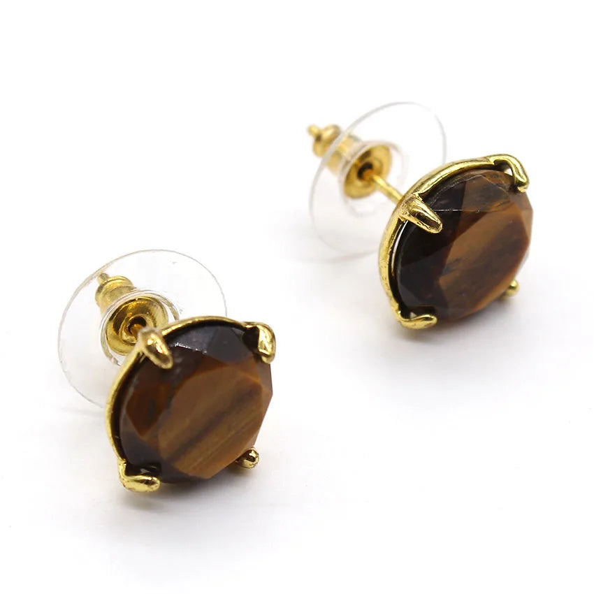 Crystal Stud Earrings for Women Girls Waterdrop Round Oval Shape Natural Lapis Lazuli Amethyst Faceted Stone Earring Jewelry