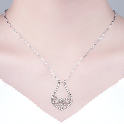 Sterling Silver Ring Holder Necklace Stand for Wedding Rings Lotus Crystal Magic Rhombus  Dainty Simple Pendant Love Jewelry