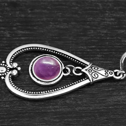 Round Amethysts Drop Earrings For Women Tibetan Silver Natural Stone Rose Quartz Lapis Lazuli Tiger Eye Fashion Dangle Earring - Charlie Dolly