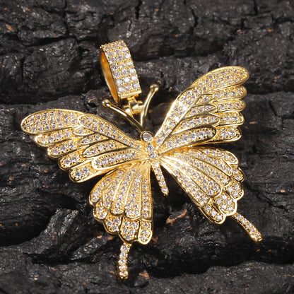 Uwin Iconic Butterfly Pendant 9mm Cuban Chain Cubic Charm Pink Tennis Chain Necklace Men Women Hip Hop Jewelry Gift