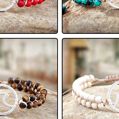 Boho Ocean Waves Bracelets Vintage Natural Stone Black Onyx Tiger Eye Beads Bracelet & Bangle Women Men Yoga Wristchain Jewelry - Charlie Dolly