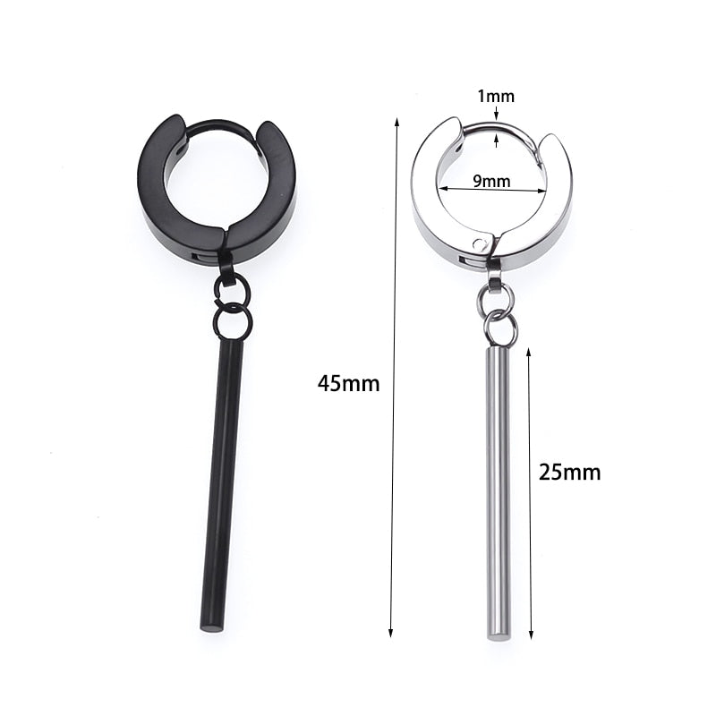 Minimalist Roronoa Zoro Earrings Bar Llong Hanging Hoops Earrings And Pendant Clip On Earrings Korean Stainles Steel Earring Men - Charlie Dolly