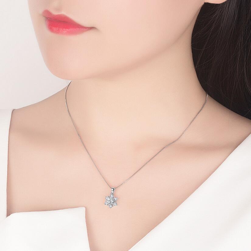 Snowflake Lab Moissanite Diamond Pendant Real 925 Sterling Silver Charm Party Wedding Pendants Necklace For Women Bridal Jewelry - Charlie Dolly