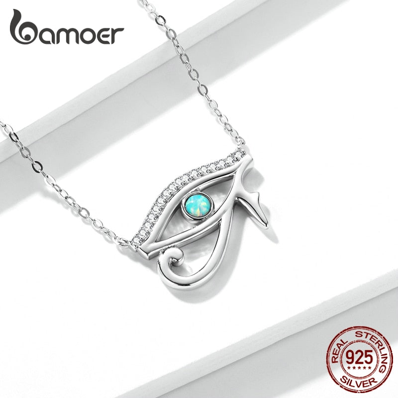 Bamoer 925 Sterling Silver Horus Eye Crystal Necklace Silver Protection Pendant Necklace for Women Girls Fine Jewelry - Charlie Dolly