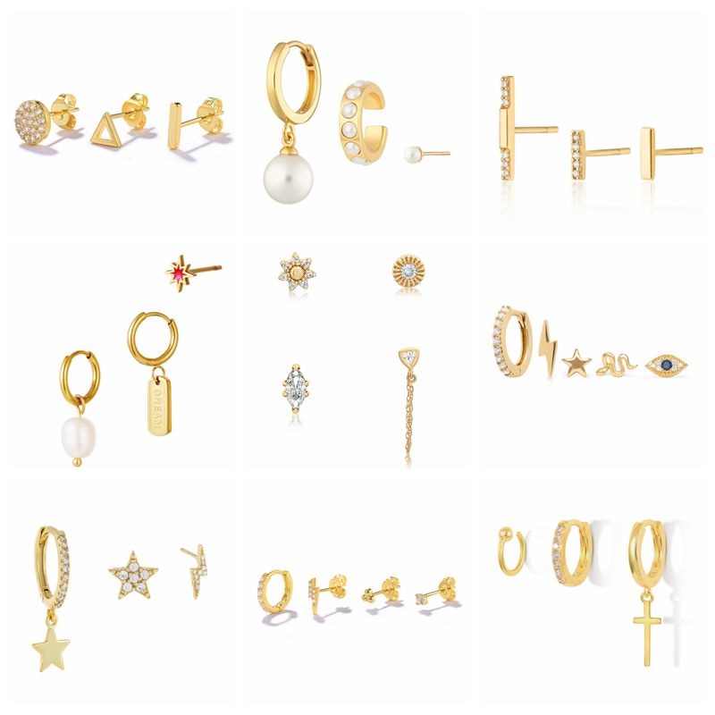 CANNER 3/4/5 pieces/set Small Simple Gold Color Cubic Zirconia Piercing Small Ear Stud Drop Earrings for Women Jewelry Gifts - Charlie Dolly