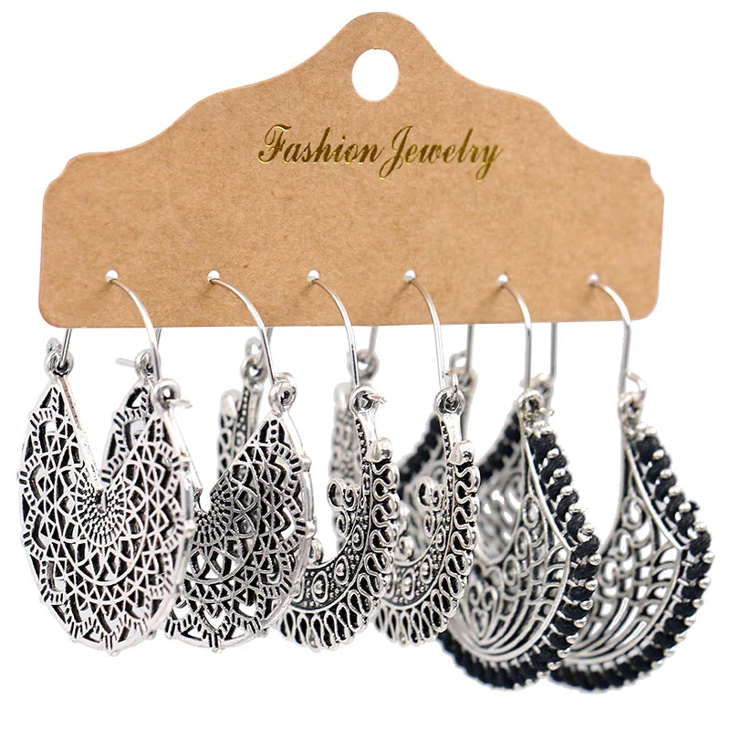 Boho Ethnic Dangle/Round Earrings For Women Vintage Fashion 2024 Earrings Sets Pendientes Earring Unusual Pendant Jewelry Female