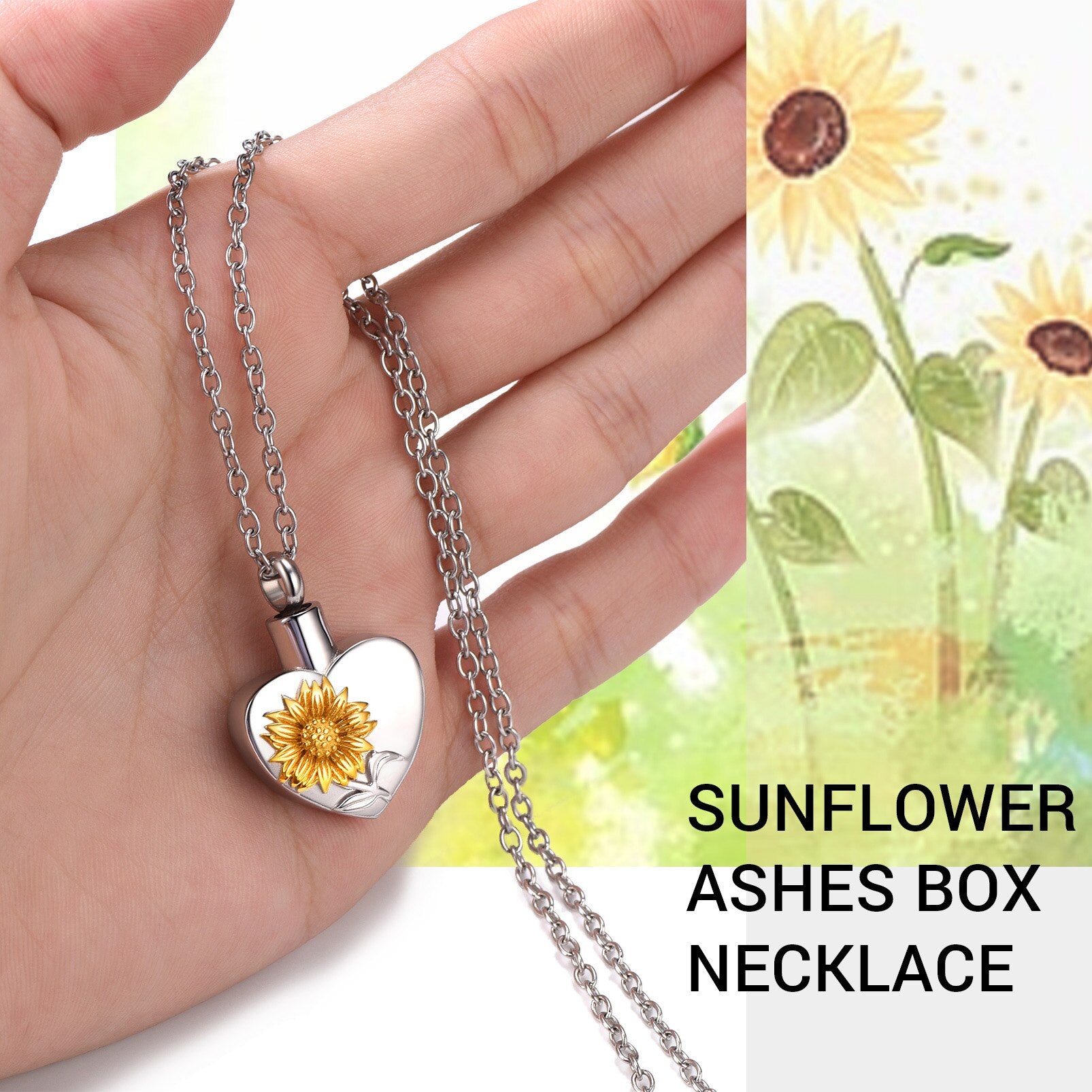 Starlord Stainless Steel Sunflower Ashes Urn Necklaces For Women Memorial Keepsake Cremation Jewelry PSP4883G - Charlie Dolly